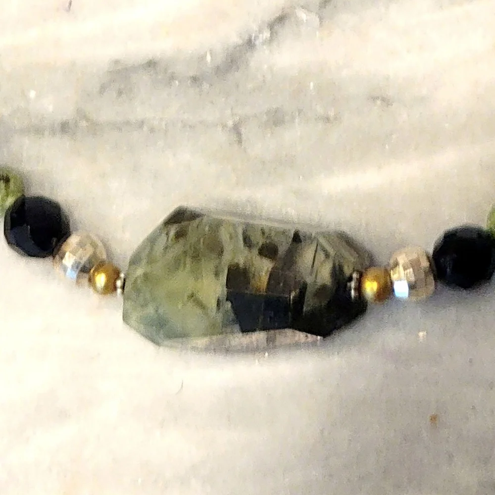 Jade Pearl Sterling Sterling Necklace Earring Set Rutimated Quartz 925 18.5" - Picture 7 of 9